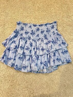 Altar'd State Light Blue Floral Tiered Smocked Mini Skirt